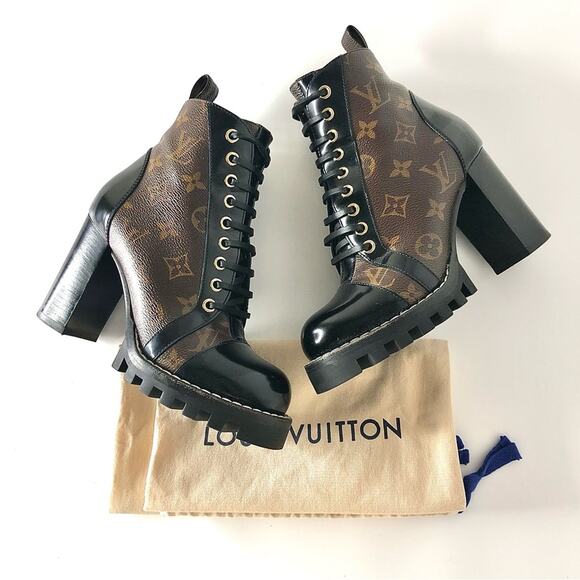 Louis Vuitton Star Trail Monogram LV Logo Leather Platform Lace Up Booties 36 - Picture 1 of 11